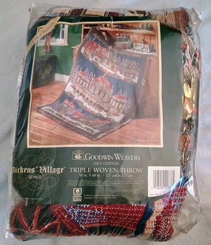 Dept 56 Dickens Village Christmas Woven Tapestry Throw Blanket 50" x 68” - Picture 8 of 8