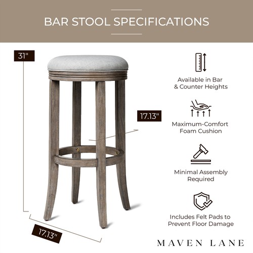 Maven Lane Bar Stool in Reclaimed Oak Finish w/ Ash Grey Fabric Upholstery(Used) - Picture 5 of 6