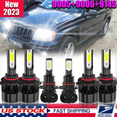 For Jeep Grand Cherokee 99-04 LED Projector Headlights Fog Bulbs Kit 6000K White