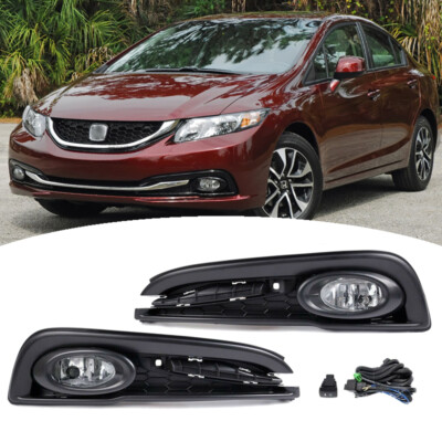 For 2013-2015 Honda Civic 4Dr Sedan Front Fog Lights Lamps+Covers w/Switch