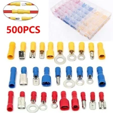 500PCS Insulated Electrical Wire Splice Terminal Crimp Connector Spade Set Kit