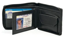 Black Genuine Leather Mens Bifold Wallet Card Coin Holder Plastic Sleeve Inserts