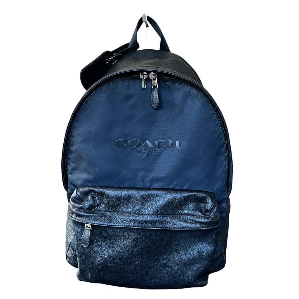 Coach New York Men s Navy Haul Strap Grab Handle Zipper Closure Leather Backpack