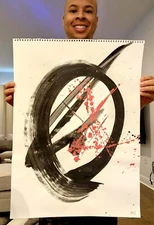 CORBELLIC ORIGINAL PAINTING 18X24 PINK OCEAN LARGE ABSTRACT PAPER HOME ARTWORK