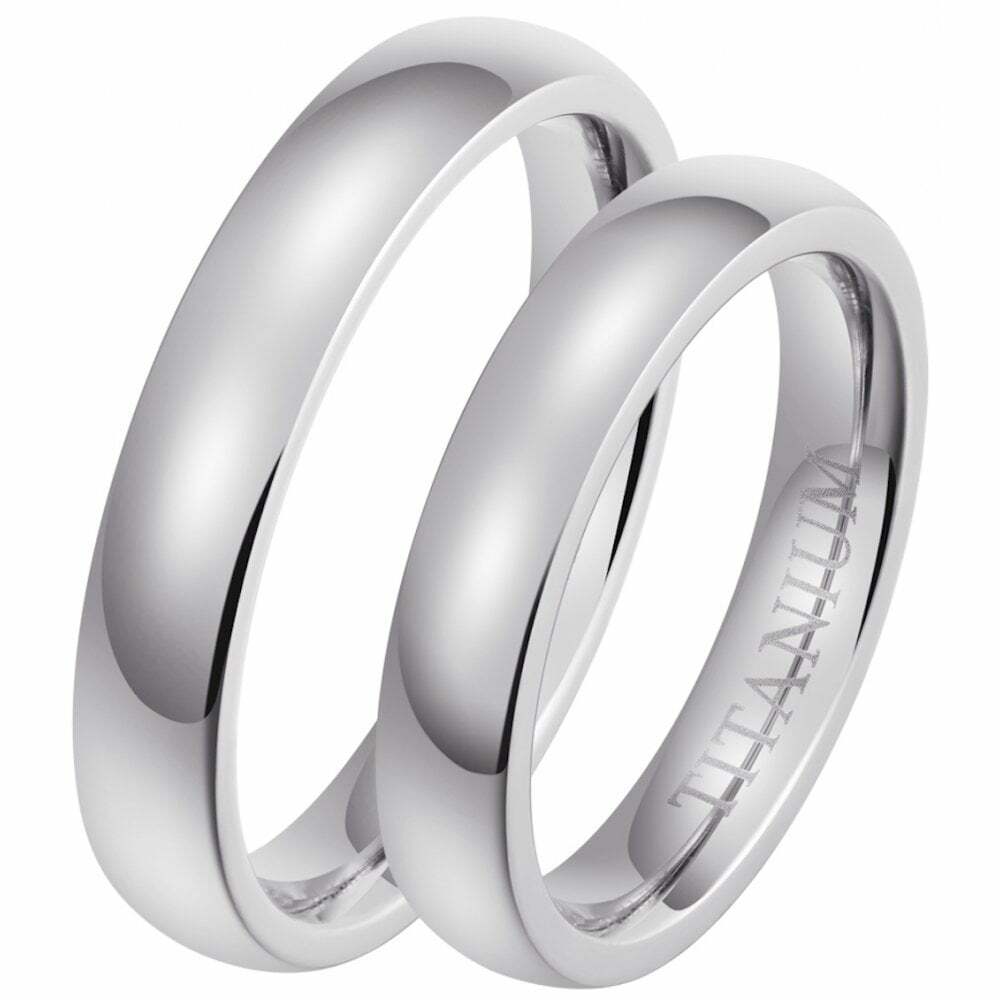 His and Hers Matching 4mm polished Titanium Plain Wedding Couple - Main Image