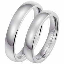 His and Hers Matching 4mm polished Titanium Plain Wedding Couple Rings Set