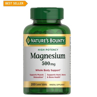 Nature's Bounty 500 mg Magnesium - 200 Tablets, Supports Energy & Bone Health