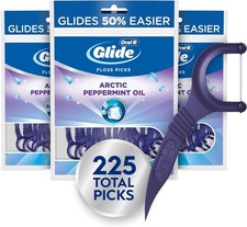 Peppermint Dental Floss Picks with Arctic Peppermint Oil Flavor, 75 Count,