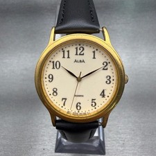 Seiko Alba Watch Men 33mm Cream Dial Gold Tone Round V501-6K30 VTG New Battery