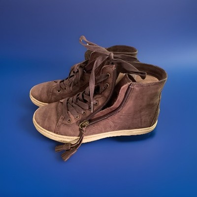 UGG Blaney Brown Hi-Top Sneakers Leather Women s Size 7.5 Zip Side Ankle Shoe