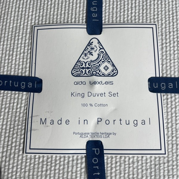 Textiles ALDA~Juego de edredón King~Hecho en Portugal~100% algodón~3 piezas~rayas~NUEVO CON ETIQUETAS~