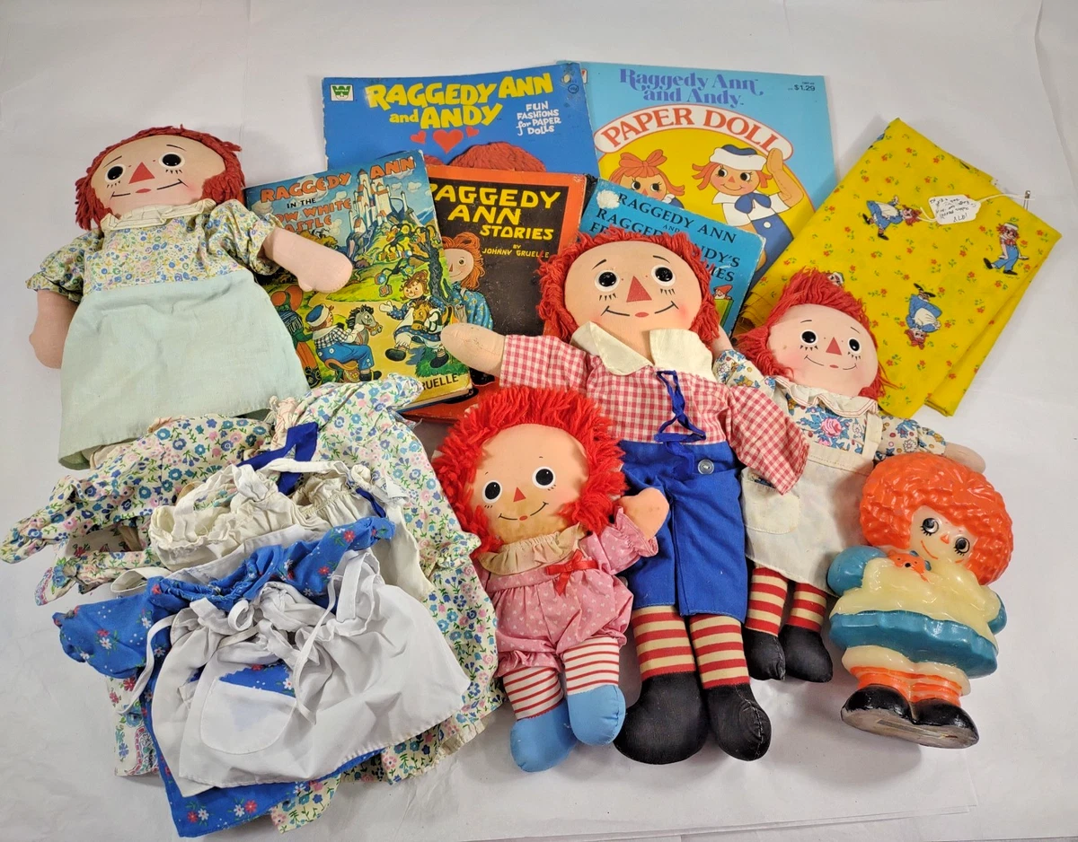 Raggedy Ann & Andy with Vintage Rubber Dolls & Doll Playsets for