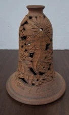 Vintage Stoneware Handmade Floral Candle Cover/Chimney Signed 8.25"