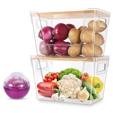 2 Set Kitchen Pantry Organizers and Storage Bins with A Fridge Onion Saver fo...