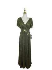 Mac Duggal 10773 Olive Green Sequin Butterfly Sleeve Faux Wrap Dress Size 4 $598