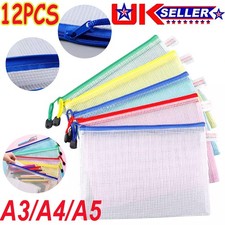 12PC A3/A4/A5 Plastic Wallet Zip Lock Bags File Document Pocket Paper Storage UK