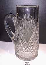 GLASS PITCHER Jug Diamond Fan Elegant Heavy Vintage
