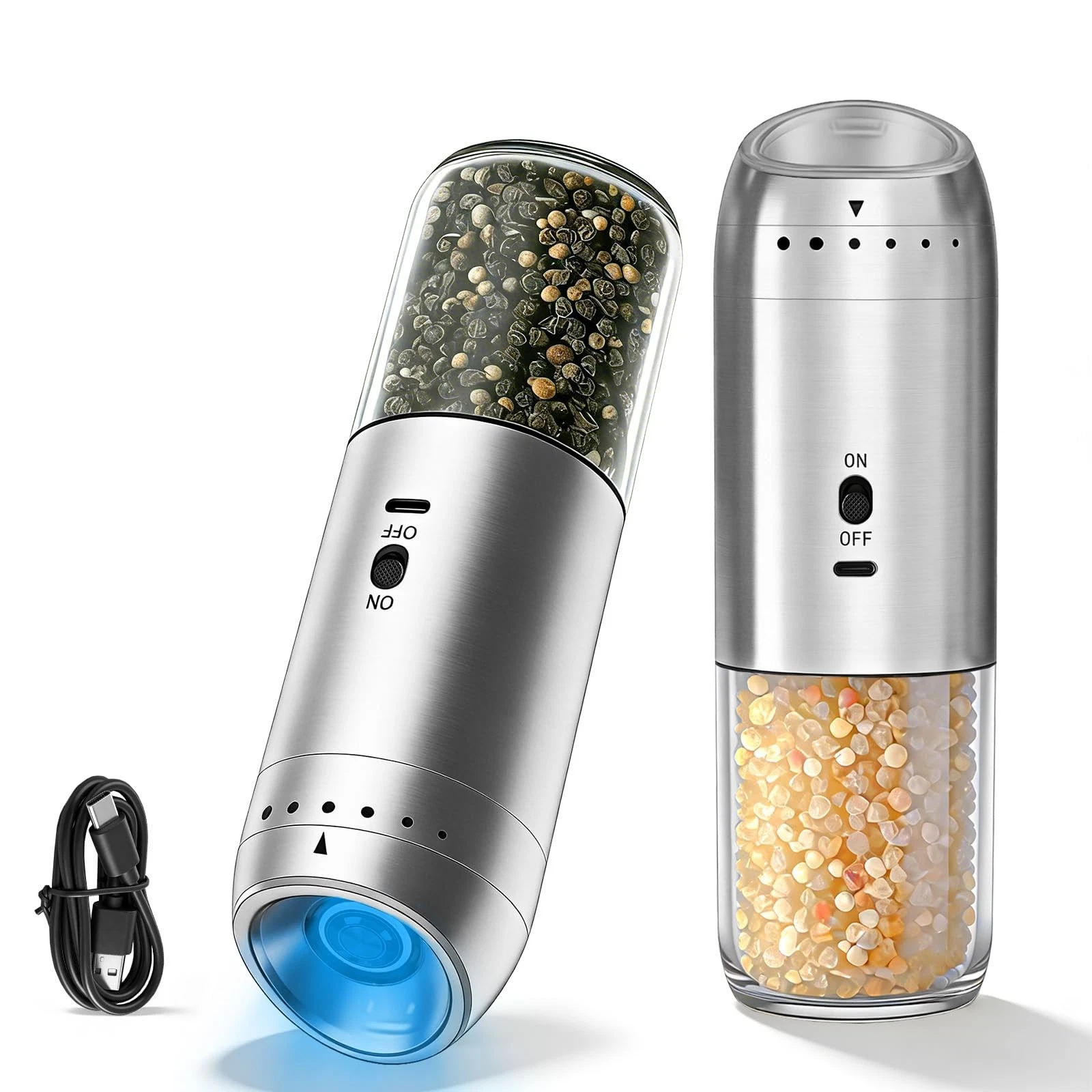 Gravity Salt and Pepper Grinder Set, Automatic Electric Mill Set, Gravity-Sen...