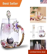 Handcrafted Floral Glass Tea Cup Set with Spoon - Perfect for Special Occasions
