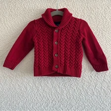 Janie And Jack Baby Infant Red Cardigan Sweater Shawl Collar Size 6-12 Months