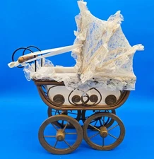Vintage Baby Doll Carriage Victorian Style, Wicker & Lace w/Metal Frame, 1980s