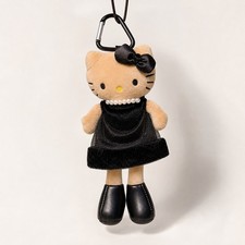 Elegant Black Dress White Cat Plush Bag Charm Keychain