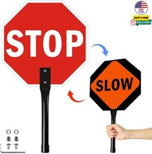 Stop Slow Sign with Metal Handle 12"x12" Double Side Traffic Crossing Guard Sign