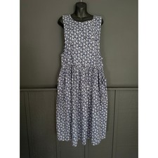 Vintage Erika Floral Cottagecore Pinafore Blue Midi Prairie Dress Size Small