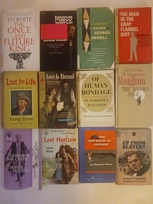 12 Vintage Book Lot Aldous Huxley, Orwell, Irving Stone, Maugham, James Hilton 