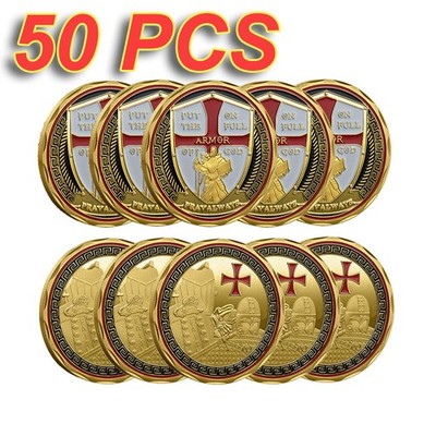 50PCS Decoration Put On the Full Armor of God Challenge Coin knight Pray Always