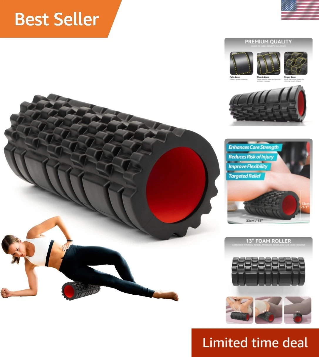 High-Density 13" Foam Roller for Deep Tissue Massage - Ideal for Athletes & Yogi