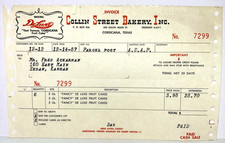 Vintage 1957 Billhead Collin Street Bakery Corsicana Texas Fruitcake DeLuxe