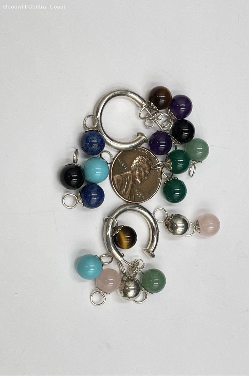 925 Silver Dangle Earrings W/Interchangeable Gems… - image 4