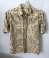 Pierre Cardin beige gray geo 100 cotton men's short sleeve casual shirt Sz M
