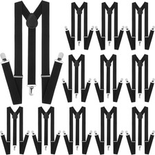 12 Pcs Men'S Black Y-Back Suspenders, Adjustable, Heavy Duty with Swivel Hooks,