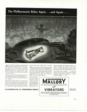 1940 Mallory Vibrators Car Radio Orchestra Edward C. Smith art Vintage Ad