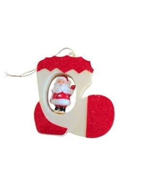 Vintage Santa Plastic Stocking Christmas Ornament with Red Felt Hing Kong READ