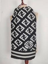 FENDI genuine vintage Black / Grey Wool wrap shawl winter scarf scarves