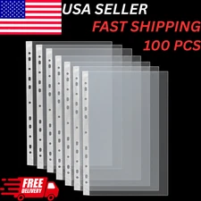 100PCS Clear Plastic Sheet Page Protectors Sleeves 8.5x11"Document 3 Ring Binder
