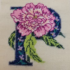 P for Peony Needlepoint 5x5" Complete Picture 8x8" Canvas by LEE A1046 Vtg Read