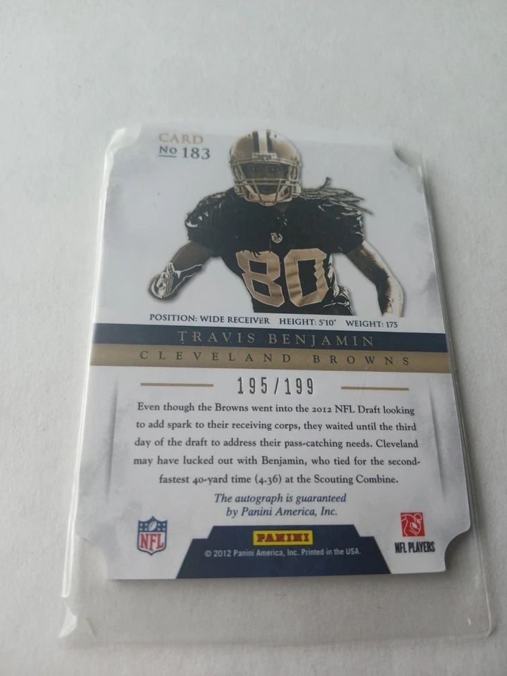 TRAVIS BENJAMIN 2012 PANINI PROMINENCE DIE CUT RC AUTO ROOKIE /199 BROWNS - Image 2 of 2