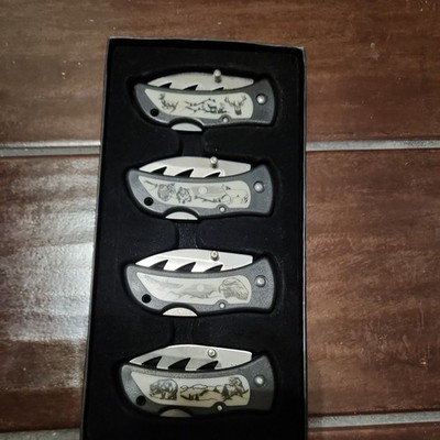 Wildlife Knife Set 4 Knives: An Eagle, Wolf, Bear, And Deer Lot NIB 15-009set