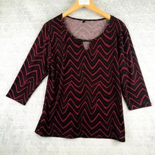 Haut Tunique Femme 4 Rouge Noir Motif Chevron Maille Col Rond Manches 3/4