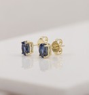 Oval Blue Sapphire Earring Studs 6 x 4 Real 14k Natural Sapphire Yellow gold — photo 7