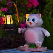 Solar Garden Outdoor Statues Cat with LED Solar Lantern Figurine for Lawn,Pat...
