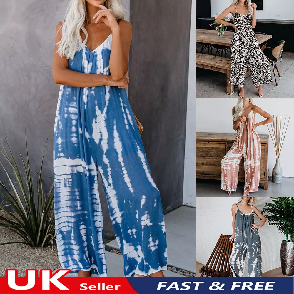 Women s Ladies V neck Summer Hareem Beach Harem Jumpsuit Play suit Plus Size