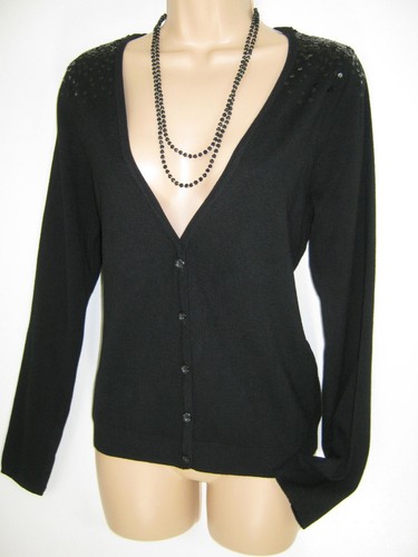 HEMA Strickjacke mit Pailletten Weich schwarz Viskosemischung Knöpfe, M/L - Bild 8 von 9