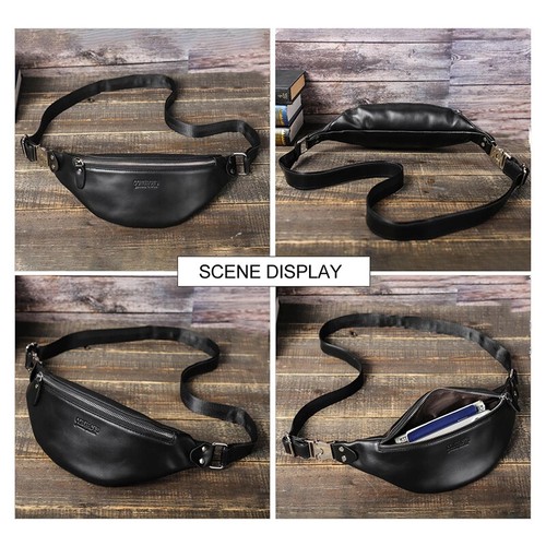 Men's Genuine Leather Chest Bag Fanny Pack Casual Crossbody Waist Belt Bag Retro - Picture 11 of 20