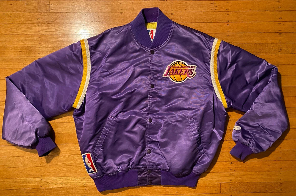 VINTAGE LOS ANGELES LAKERS NBA STARTER SATIN JACKET MADE IN USA ADULT SIZE L