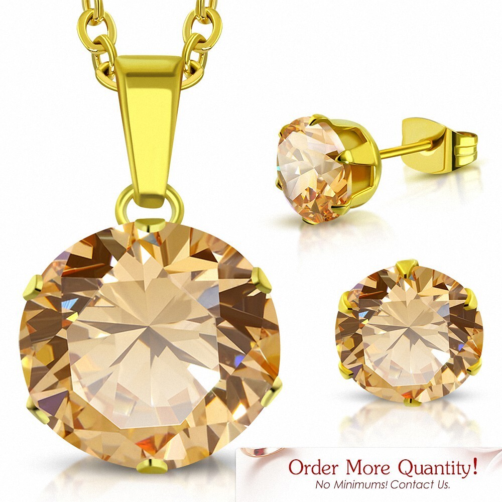 Stainless Steel Golden Necklace Chain with Matching Earrings Set-image